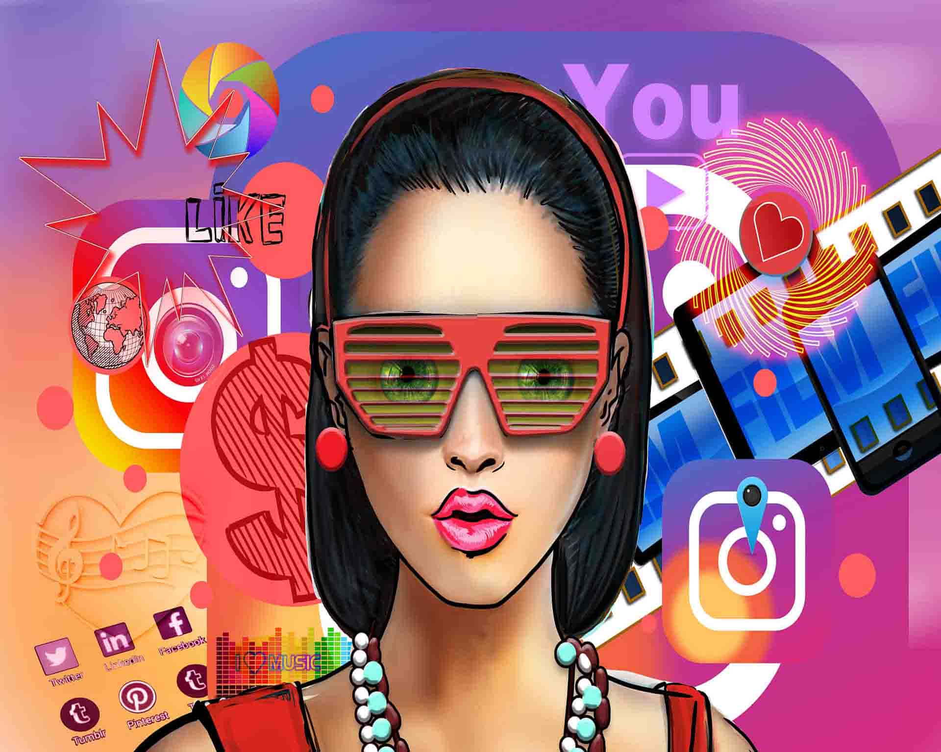 potrait of lady with social meadia icons